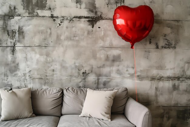 Foto balón rojo con almohada en forma de corazón en la sala 1