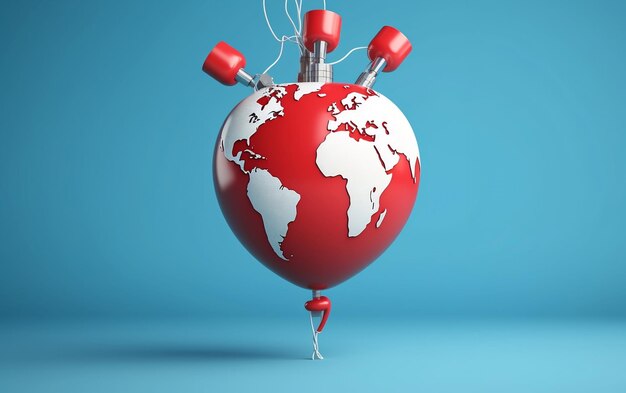 Foto balón rojo y blanco con diseño de mapa del mundo