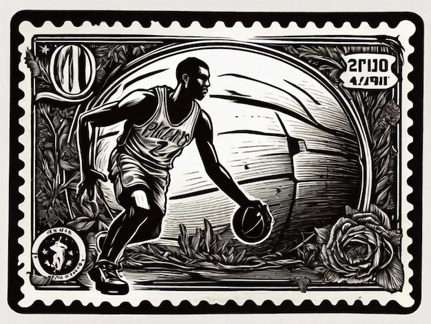 Baloncesto de baloncesto Monochrome Hoops Linocut Arte de sellos