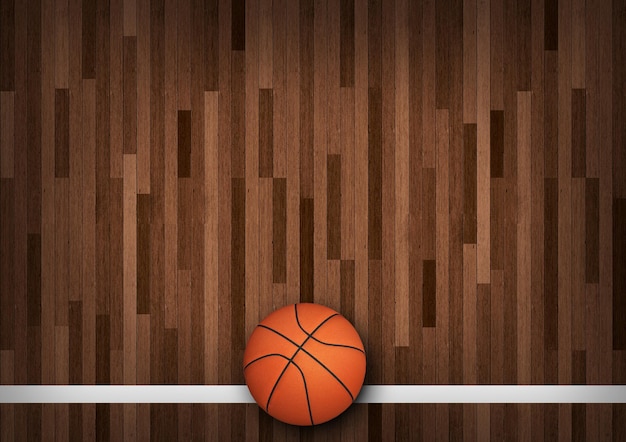 baloncesto, en, cancha, 3d, render, ilustración