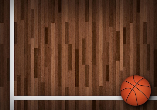 baloncesto, en, cancha, 3d, render, ilustración