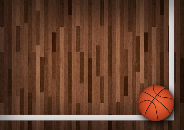 baloncesto, en, cancha, 3d, render, ilustración