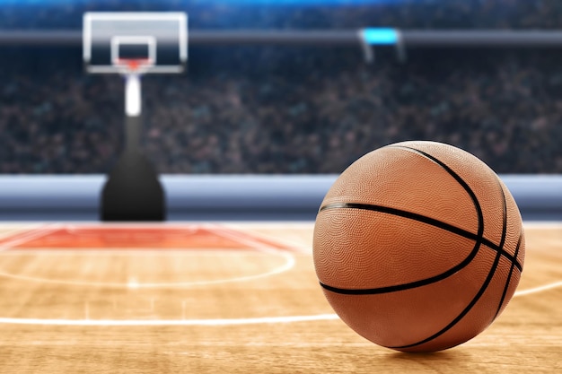 Baloncesto en el fondo de la arena de la cancha