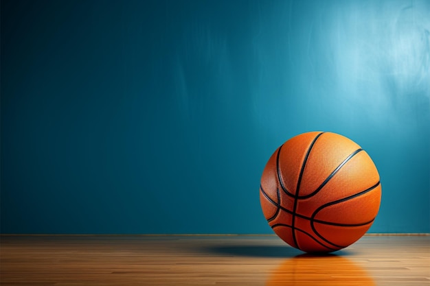 Baloncesto en lienzo azul que ofrece un área vacía para texto o imágenes individualizadas