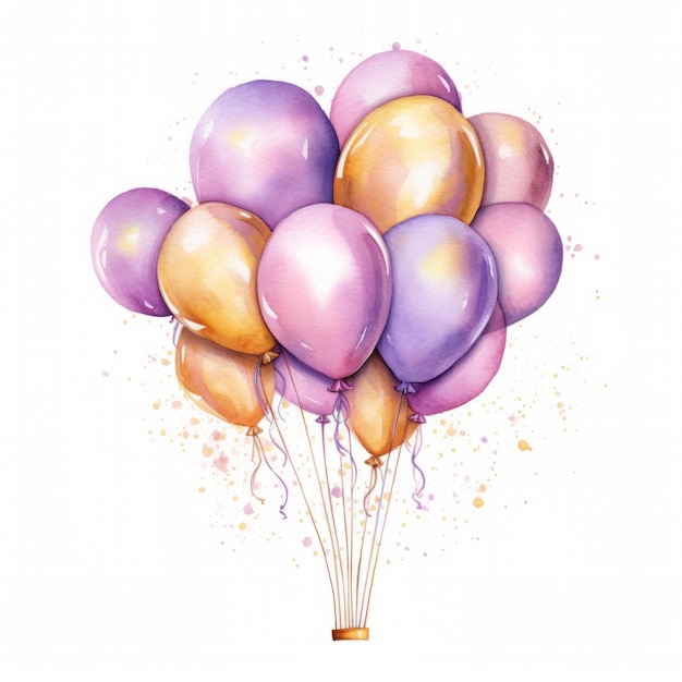 Balones de acuarela Ilustración dibujada a mano Isolada sobre un fondo blanco