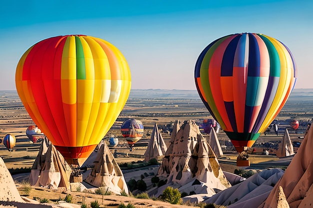 Balones de aire caliente coloridos antes del lanzamiento en el parque nacional de Goreme, Capadocia, Turquía