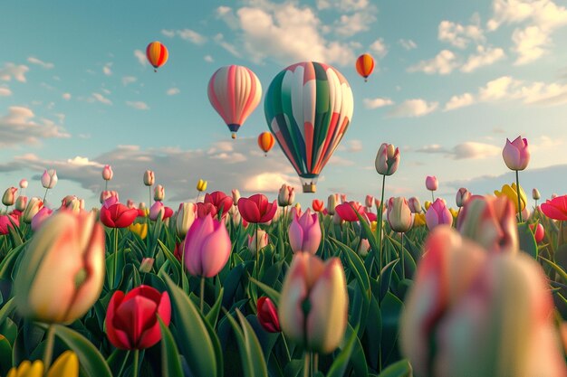 Balones de aire caliente flotando sobre un campo de vibrante