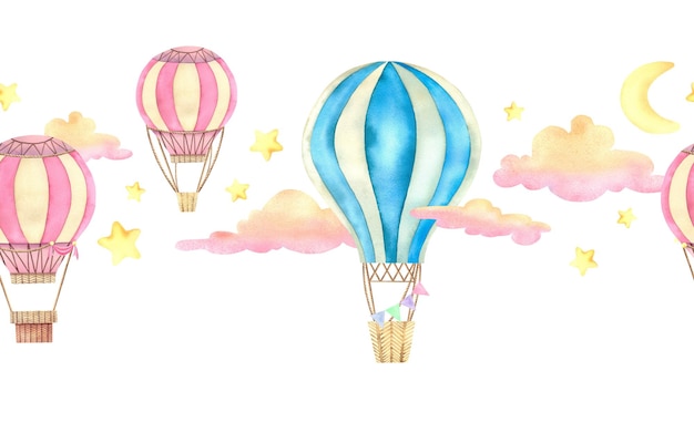 Balones de aire caliente pastel Arte de acuarela