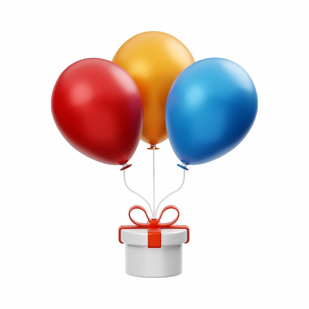 Balones de colores y caja de regalos