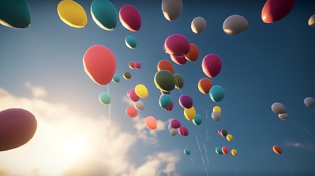 Balones de colores en el cielo