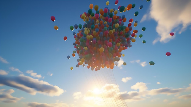 Balones de colores en el cielo