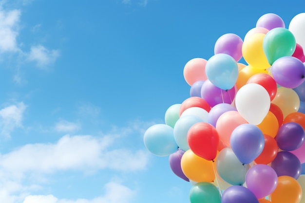 Balones de colores contra un cielo azul brillante