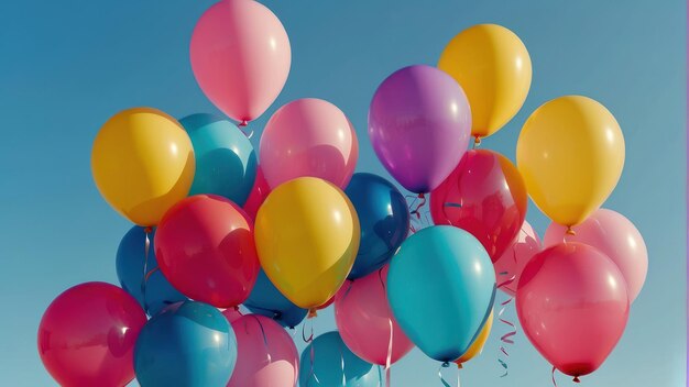 Balones de colores contra un cielo azul