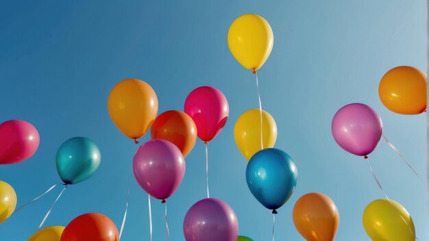 Balones de colores contra un cielo azul