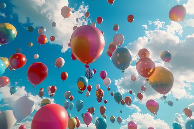 Balones de colores que se elevan en el cielo