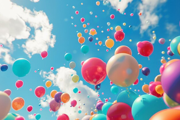 Balones coloridos flotando contra una octa azul del cielo