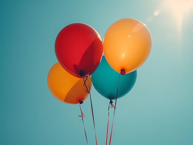 Balones como silueta de sombra con cuerdas que se arrastran Foto creativa de fondo elegante