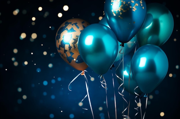 Balones y confeti de fondo de cumpleaños en acuarela