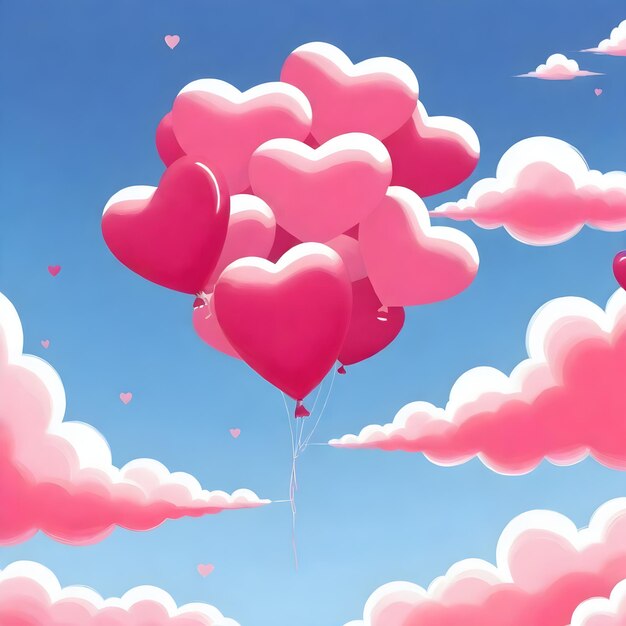 Balones de corazones en el cielo