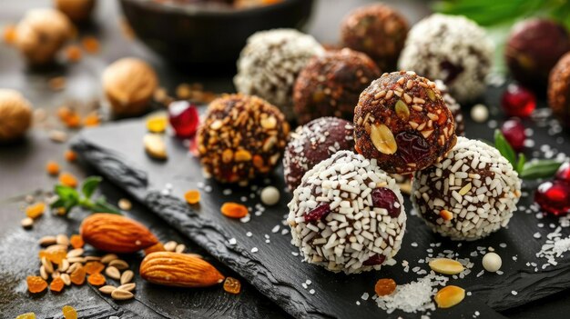 Balones energéticos saludables hechos de frutas secas y nueces alimentos saludables