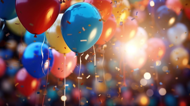 Balones y feliz año nuevo concepto de fiesta de celebración de fondo