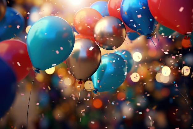 Balones y feliz año nuevo concepto de fiesta de celebración de fondo