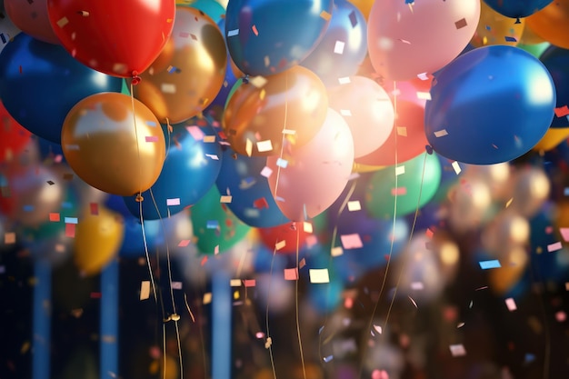 Balones y feliz año nuevo concepto de fiesta de celebración de fondo
