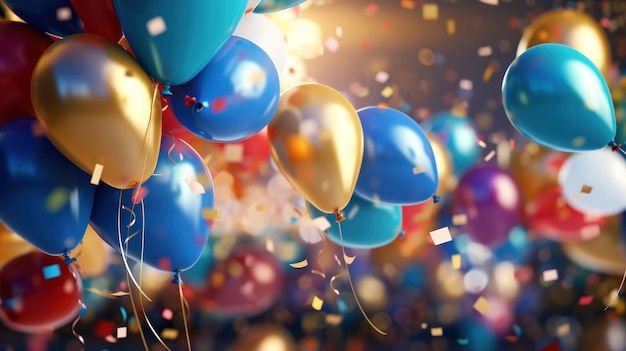 Balones y feliz año nuevo concepto de fiesta de celebración de fondo