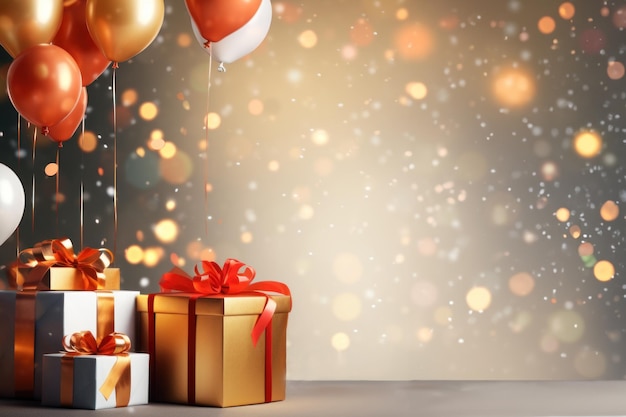 Balones y feliz año nuevo concepto de fiesta de celebración de fondo