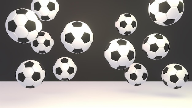 Balones de fútbol renderizados en 3D en el aire