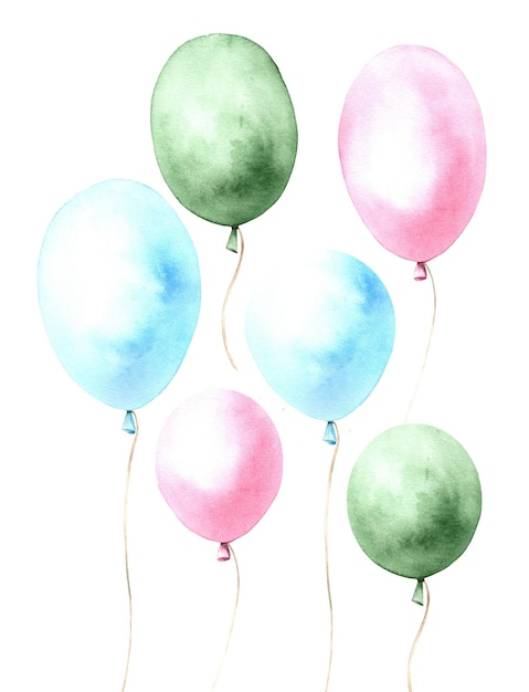 Balones ilustraciones en acuarela sobre fondo blanco Apto para textiles scrapbooking papel tapiz envoltura papel tarjetas e invitaciones decoración de fiestas infantiles