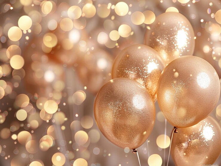 Balones de oro como círculos de bokeh suaves Balón de oro Balones de Oro brillantes que reflejan Bokeh y glamour