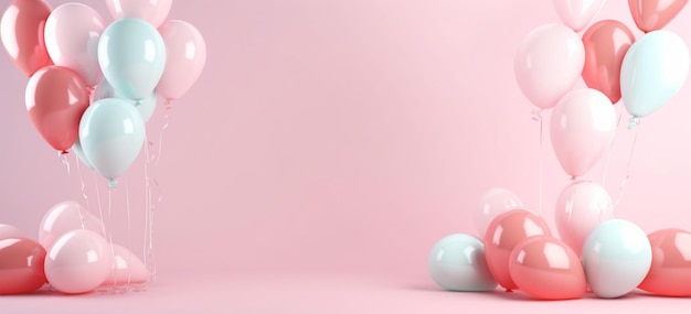 Balones pastel sobre fondo rosa Año Nuevo Navidad y fondo de la fiesta de cumpleaños Espacio de copia