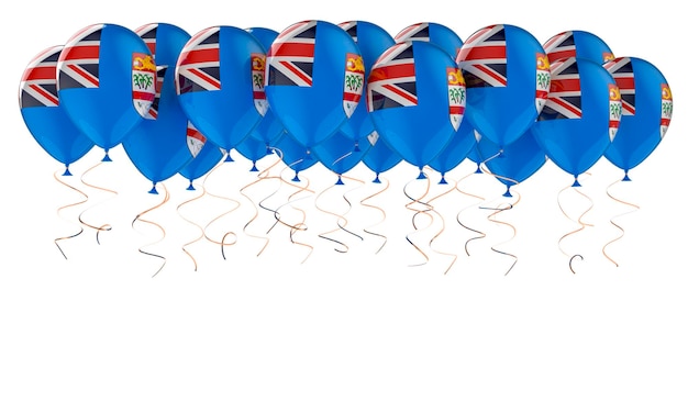 Balones con representación 3D de la bandera de Fiji aislados sobre un fondo blanco