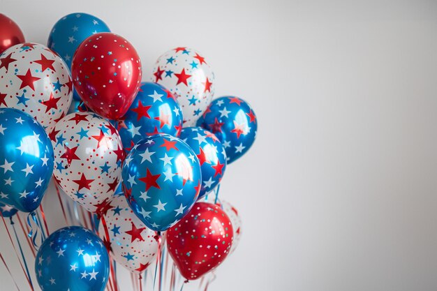 Balones rojos, blancos y azules con estrellas y rayas tarjeta de decoración del día de la Independencia