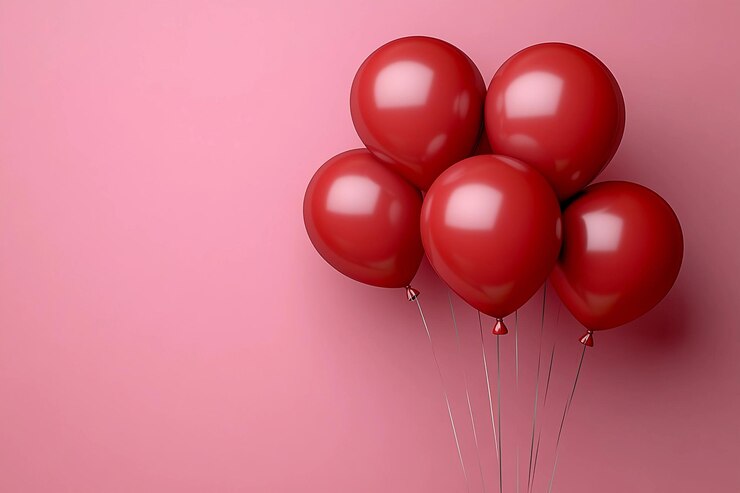 Balones rojos festivos flotando contra un fondo rosado para celebraciones y eventos IA generativa