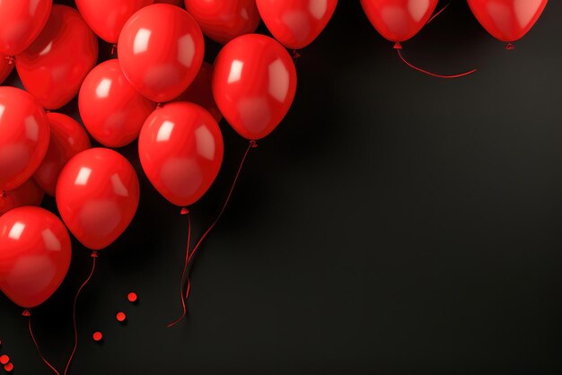 Balones rojos sobre un fondo negro con espacio para copiar ventas y descuentos del Black Friday