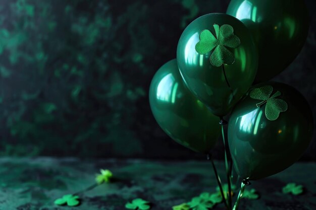 Balones verdes y trifoliado verde telón de fondo festivo para el día de San Patricio