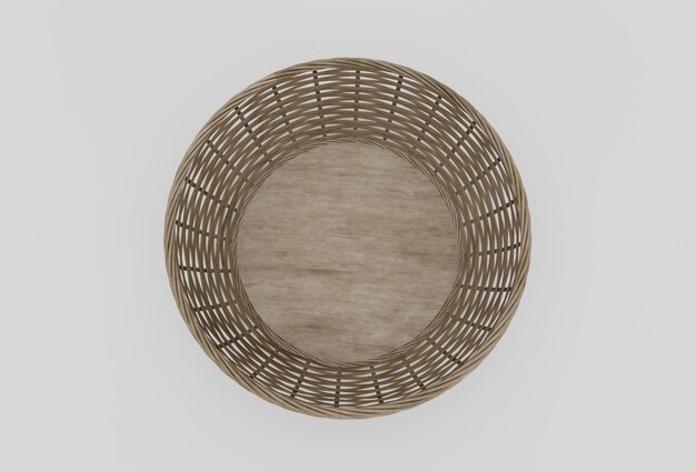 Bamboo Basket Wicker renderização 3d mínima em fundo branco