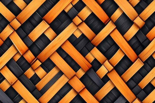 Bambus-Webmuster aus Holz, schwarze und orangefarbene geflochtenen Streifen, Bambus-Holz-Muster, Wurz-Hintergrund