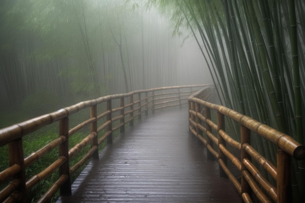 Bambusbrücke neblig Nebelwald Erzeuge KI