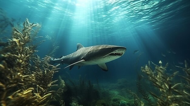 Bambushai-Fisch schwimmt im Ozean Unterwasserfotografie KI-generiertes Bild