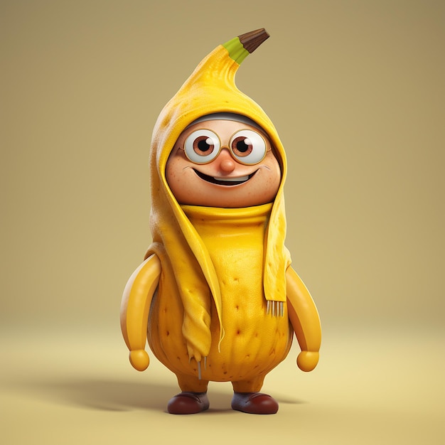 Banana Cartoon Kids Banana 3D Character Banana Funny Character Banana ilustrador vetorial