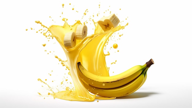 banana mais respingo amarelo em branco isolado