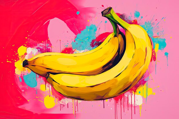 Foto banana pintada em fundo rosa