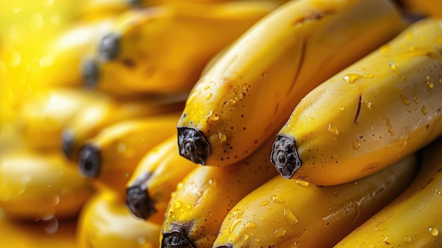 Bananas amarelas com gotas de água na superfície