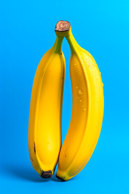 Bananas amarelas frescas em fundo azul