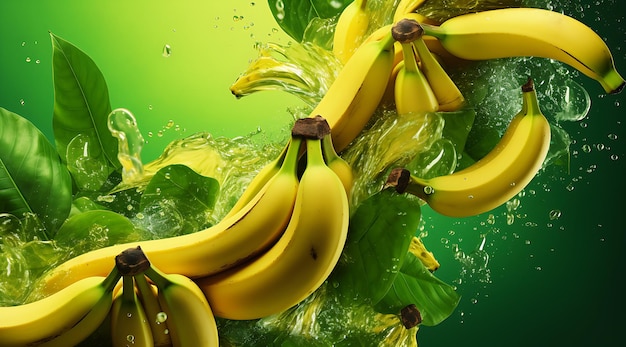 bananas dispostas sobre um fundo verde IA generativa