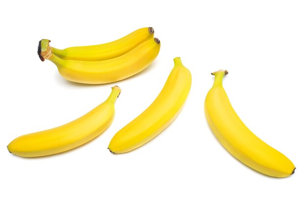 Bananas isoladas em um fundo branco. Camada plana, vista superior