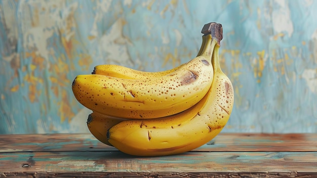 Bananas maduras em uma superfície de madeira gerada pela IA
